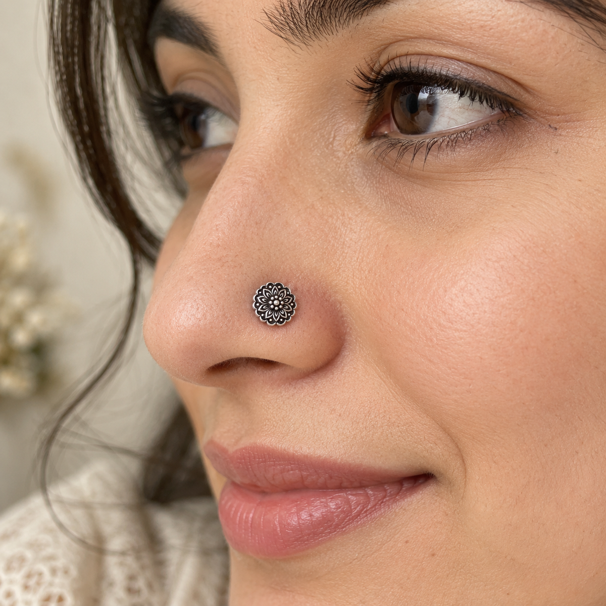 Mandala Flower Nose Pin for Women - 925 Sterling Silver