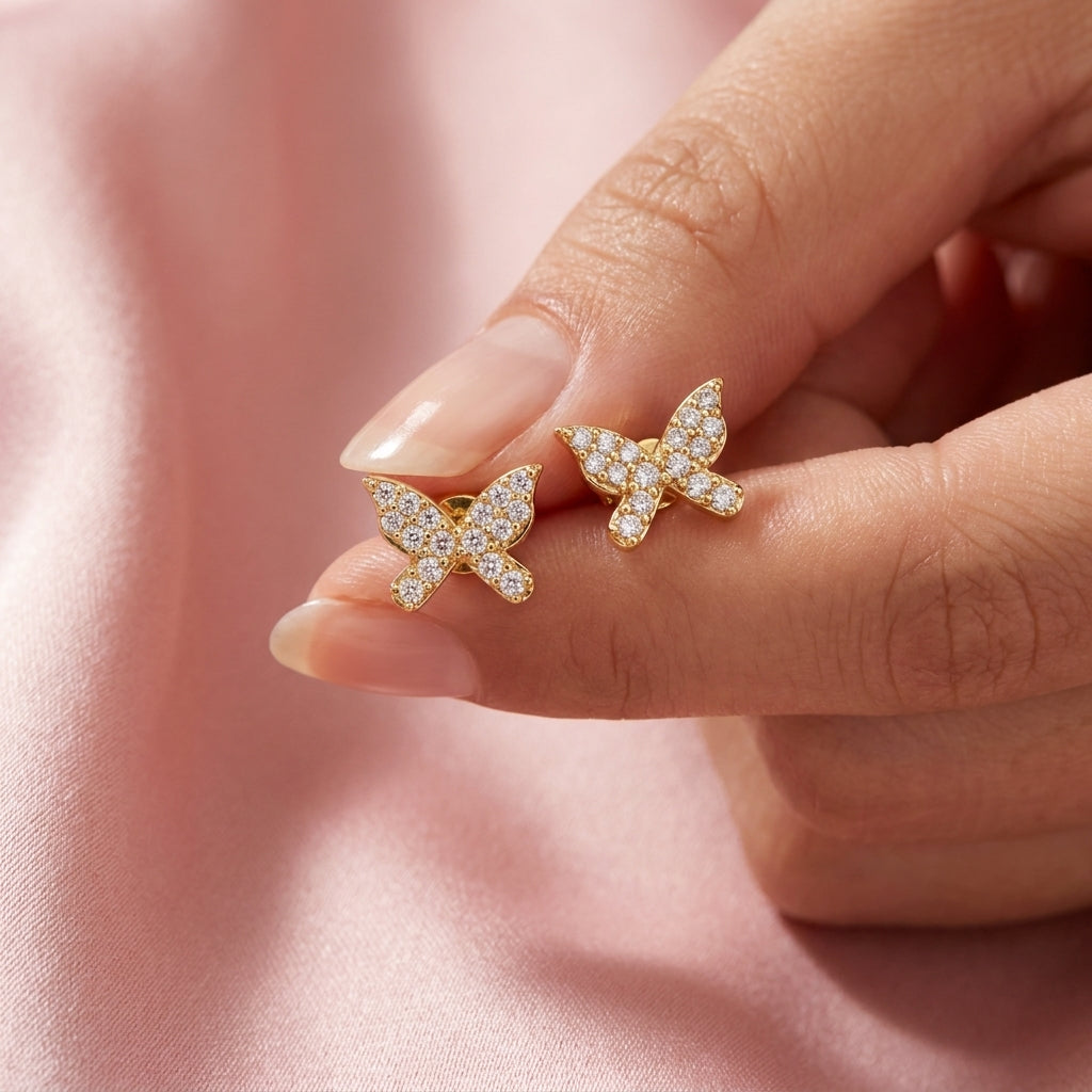 Pavé White Cz Butterfly Stud Earrings - 925 sterling silver earrings for women