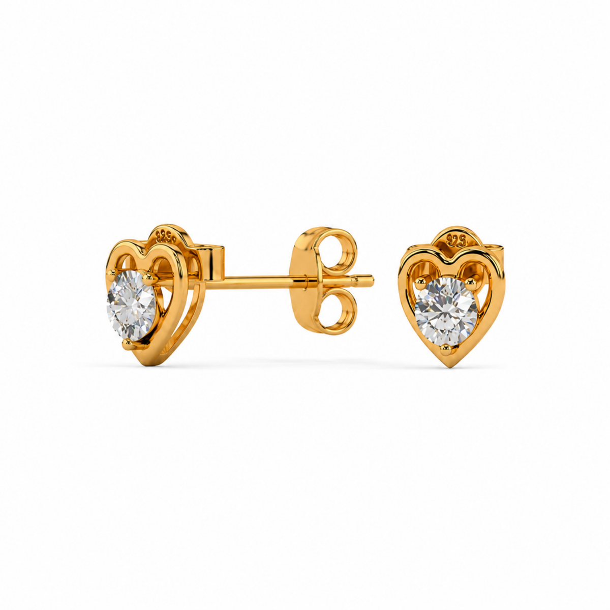 Open Heart White Cz Solitaire Stud Earrings - 925 sterling silver earrings for women