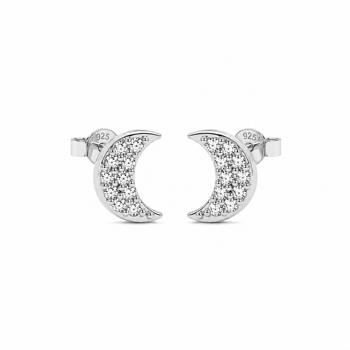 Crescent Moon White Cz Stud Earrings - 925 sterling silver earrings for women