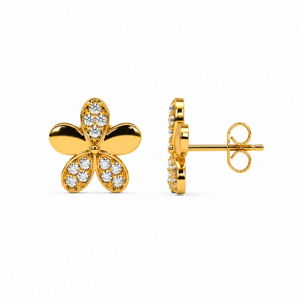 Five Petal White Cz Flower Stud Earrings - 925 sterling silver earrings for women