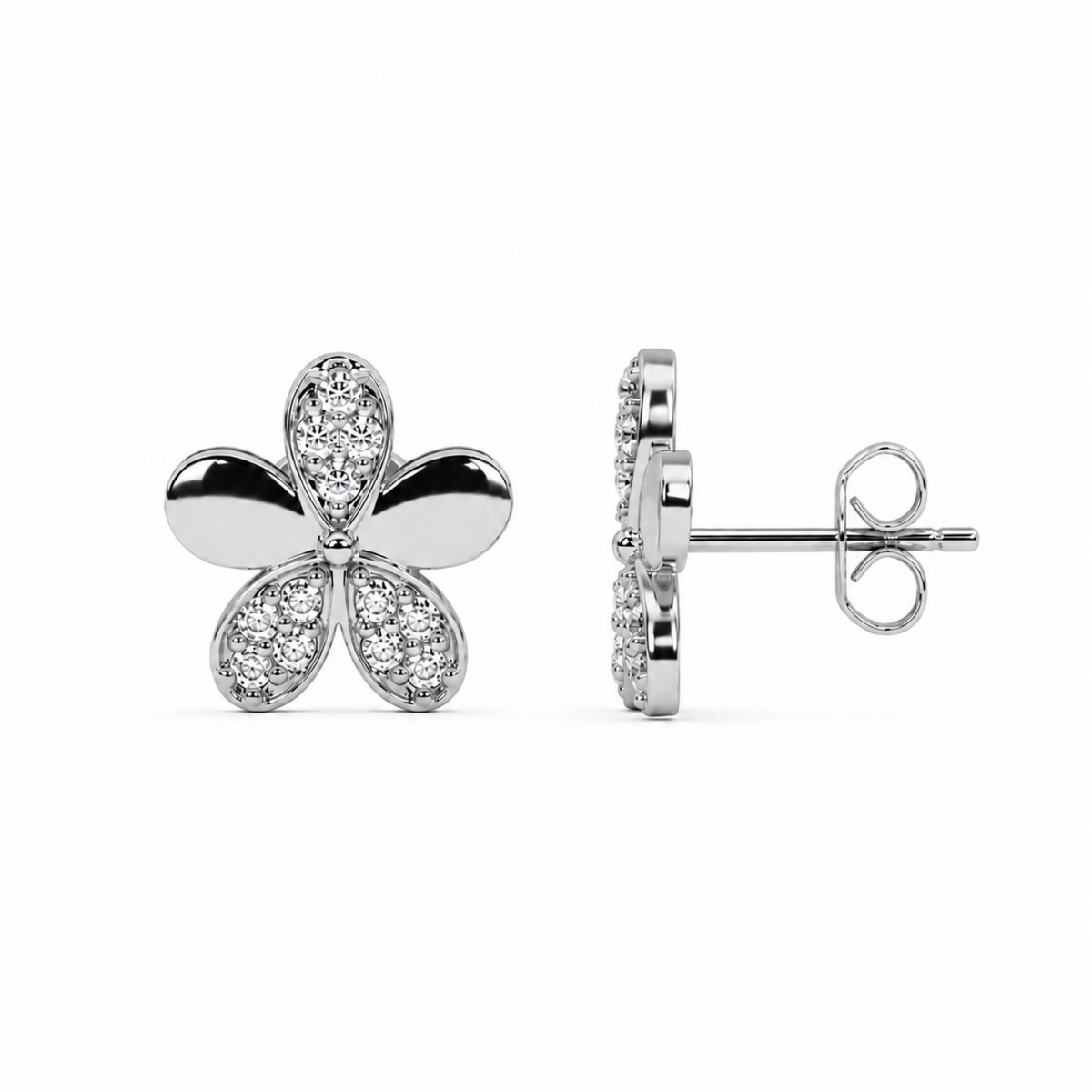 Five Petal White Cz Flower Stud Earrings - 925 sterling silver earrings for women