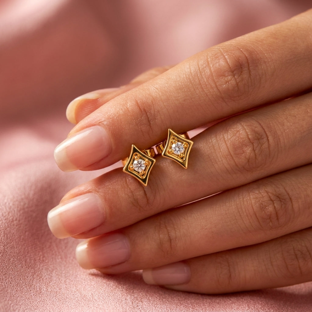 Kite Frame White Cz Solitaire Stud Earrings - 925 sterling silver earrings for women