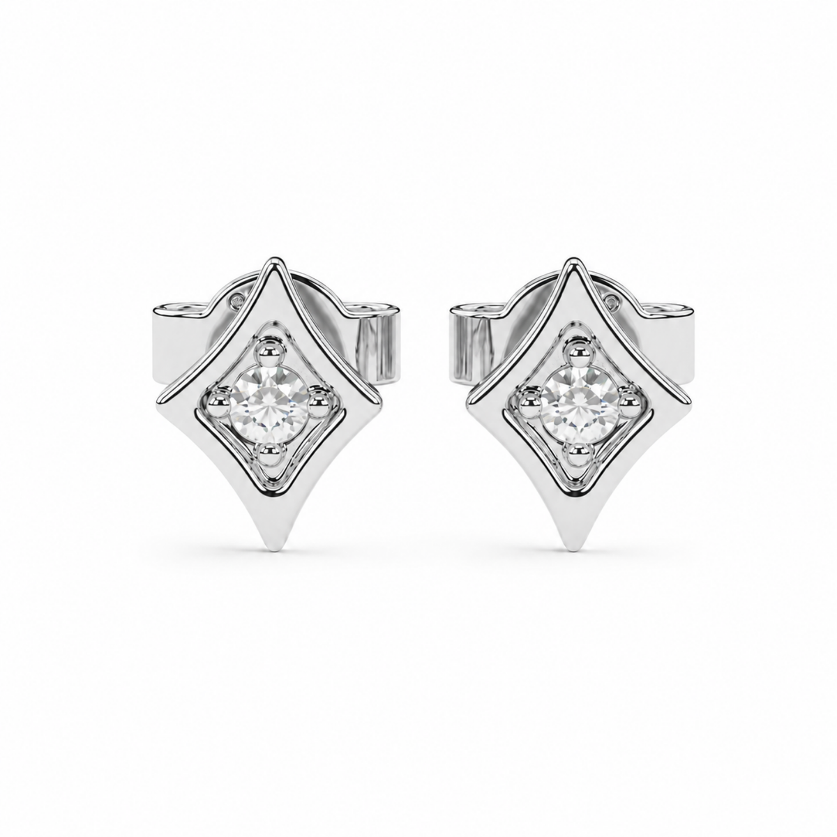 Kite Frame White Cz Solitaire Stud Earrings - 925 sterling silver earrings for women