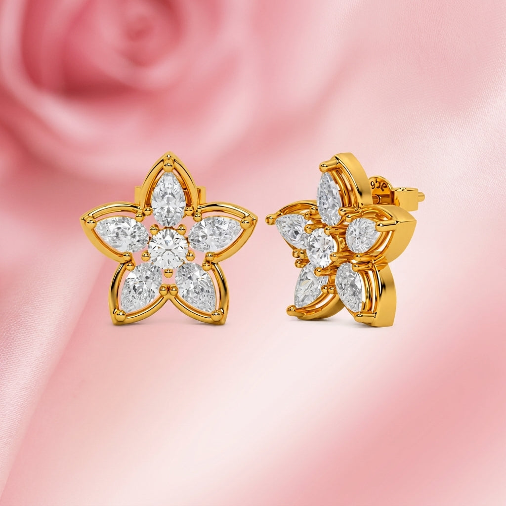 Pear Marquise White Cz Star Flower Stud Earrings - 925 sterling silver earrings for women