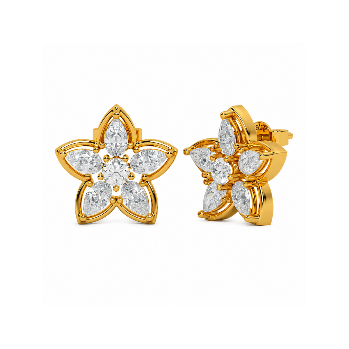 Pear Marquise White Cz Star Flower Stud Earrings - 925 sterling silver earrings for women