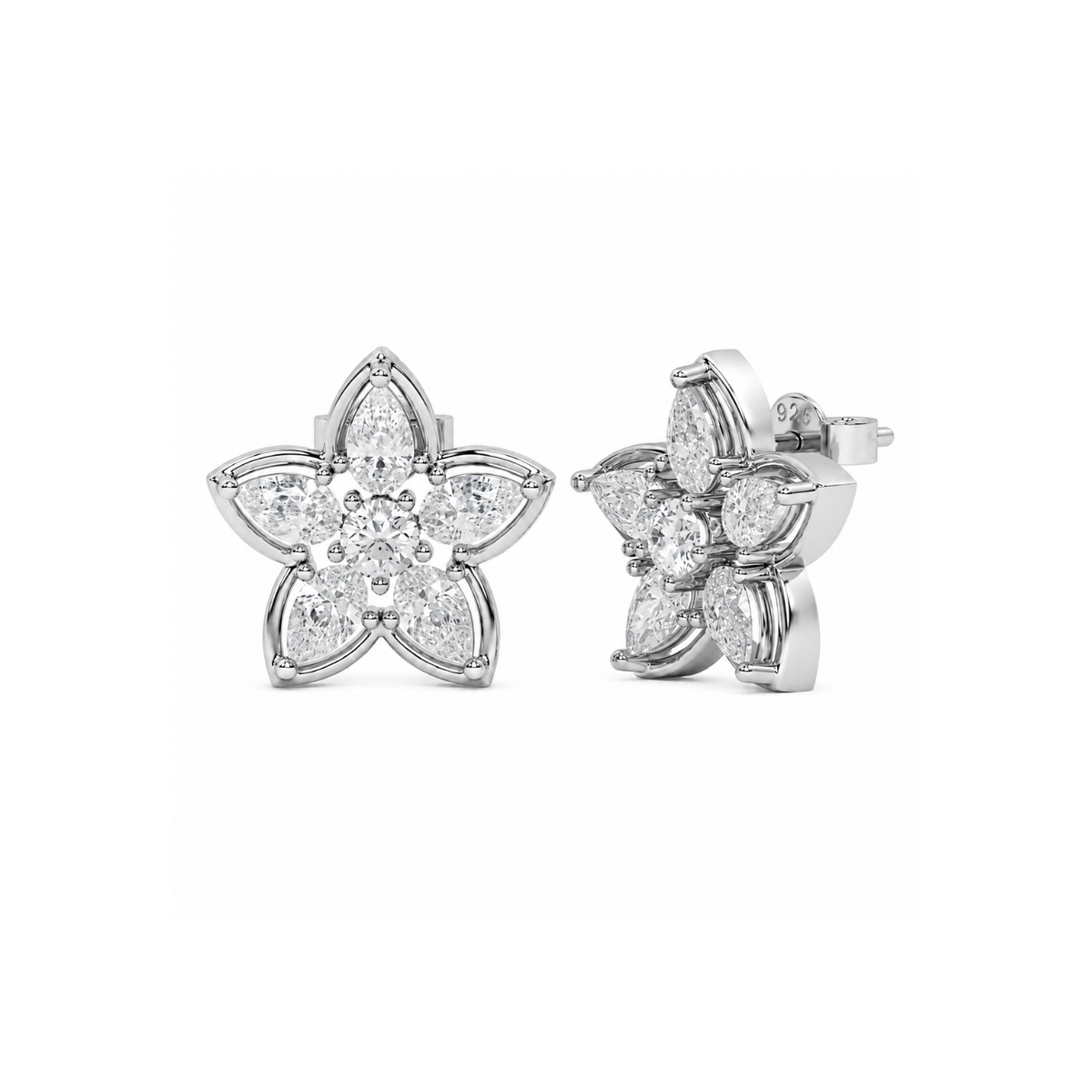 Pear Marquise White Cz Star Flower Stud Earrings - 925 sterling silver earrings for women