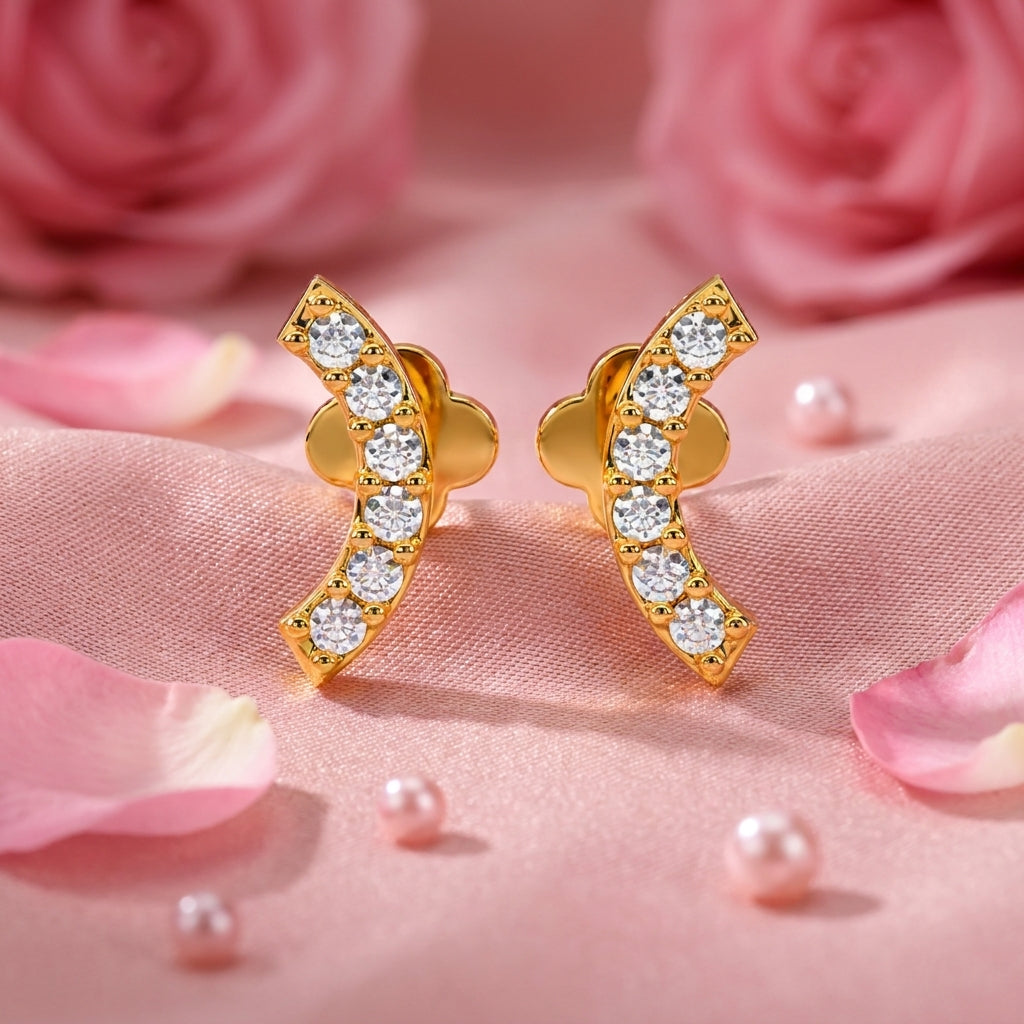 Curved Bar White Cz Climber Stud Earrings - 925 sterling silver earrings for women
