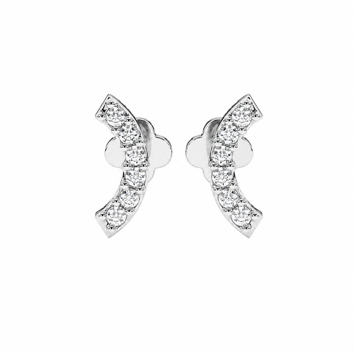 Curved Bar White Cz Climber Stud Earrings - 925 sterling silver earrings for women