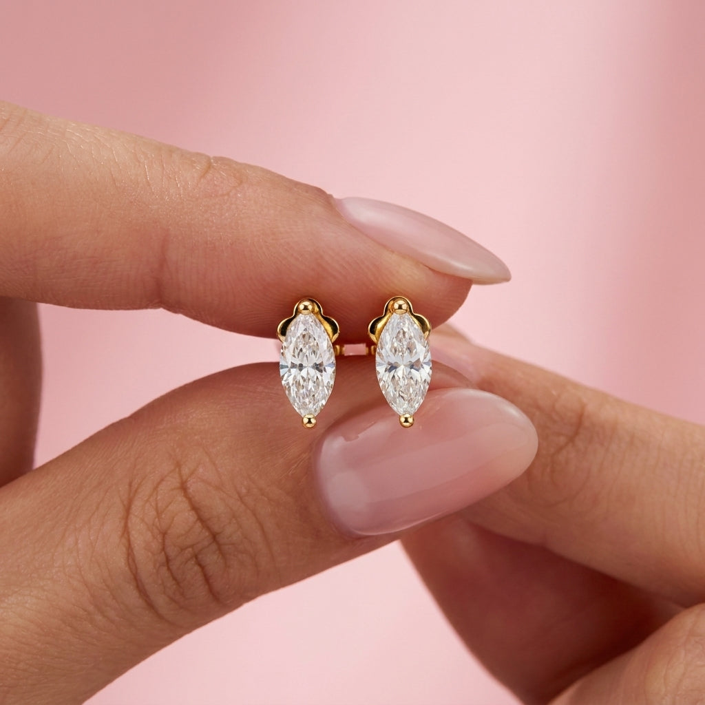 Marquise White Cz Solitaire Stud Earrings - 925 sterling silver earrings for women