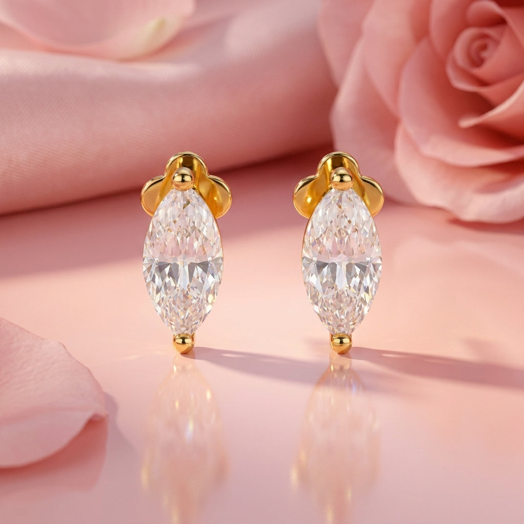 Marquise White Cz Solitaire Stud Earrings - 925 sterling silver earrings for women