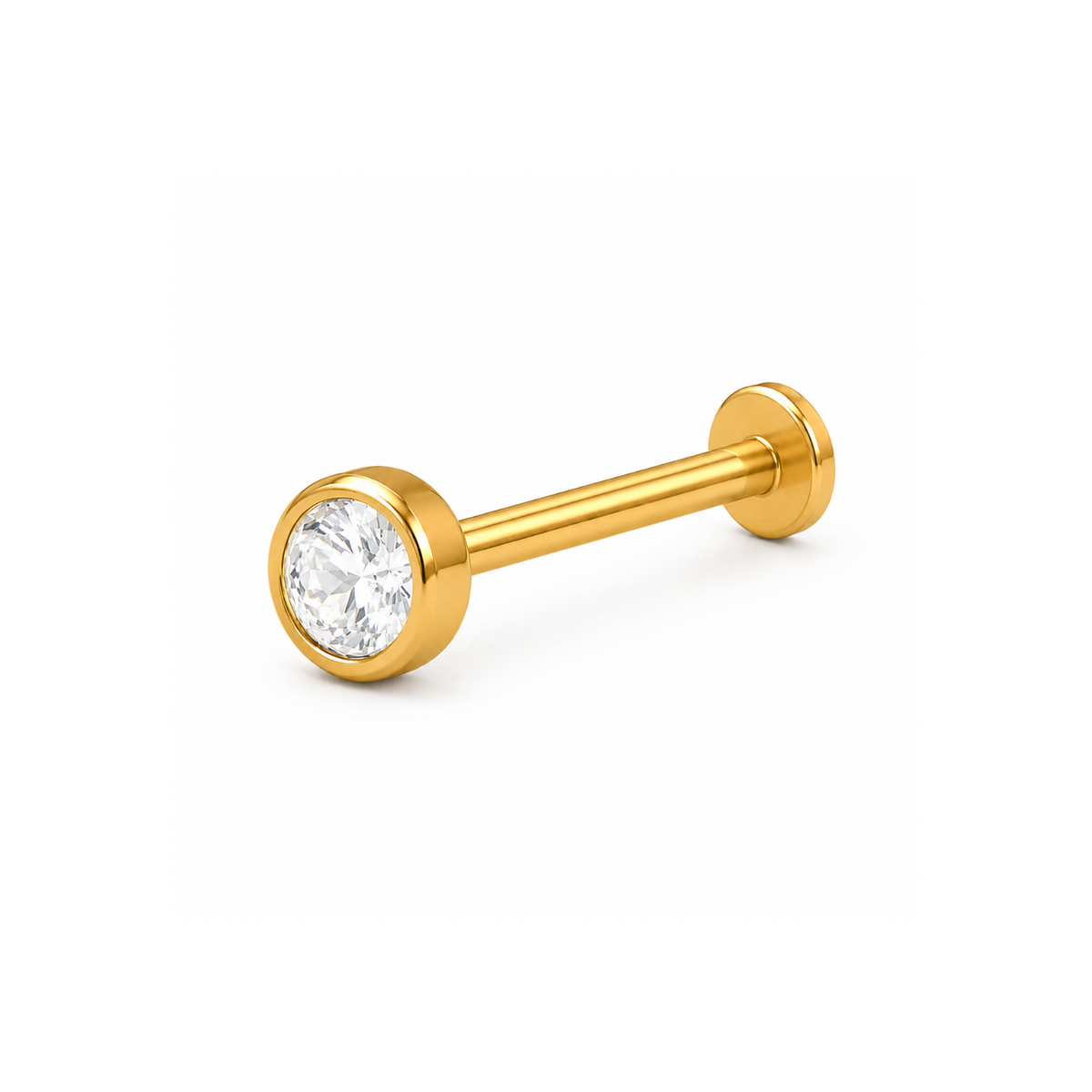 Round Bezel Nose Pin - 925 Sterling Silver