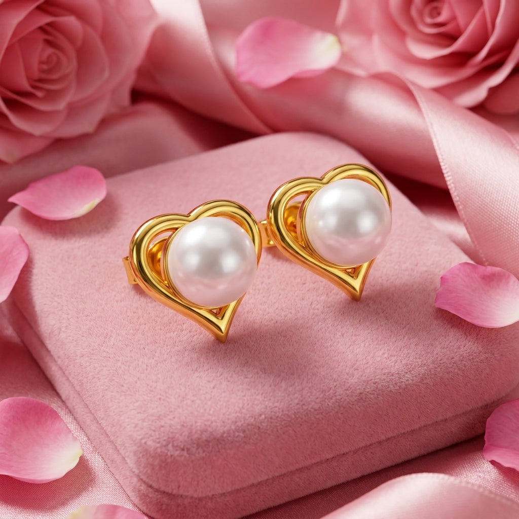 Open Heart Pearl Stud Earrings - 925 sterling silver earrings for women