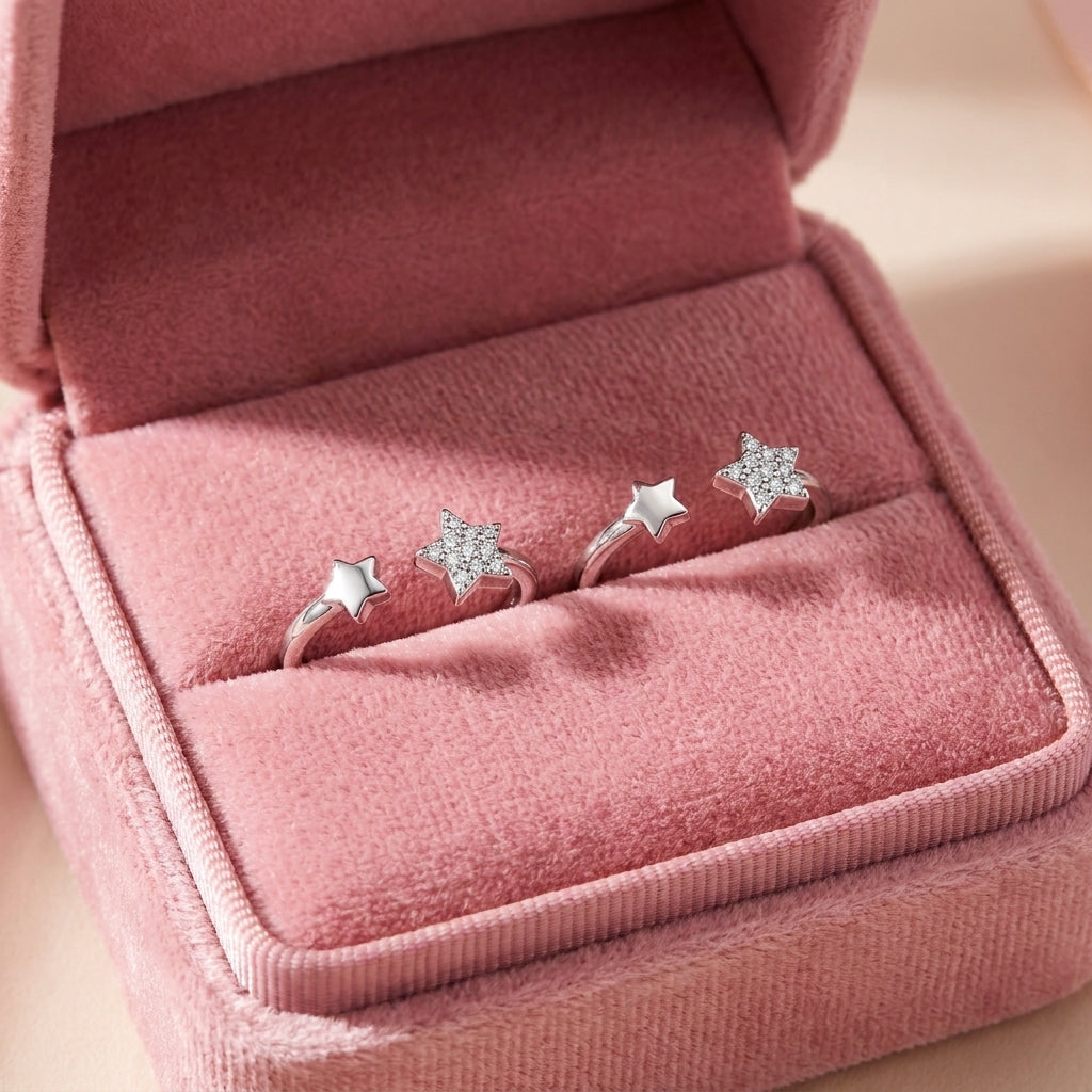 Pave Star White Cz Sterling Silver Toe Rings - close-up detail