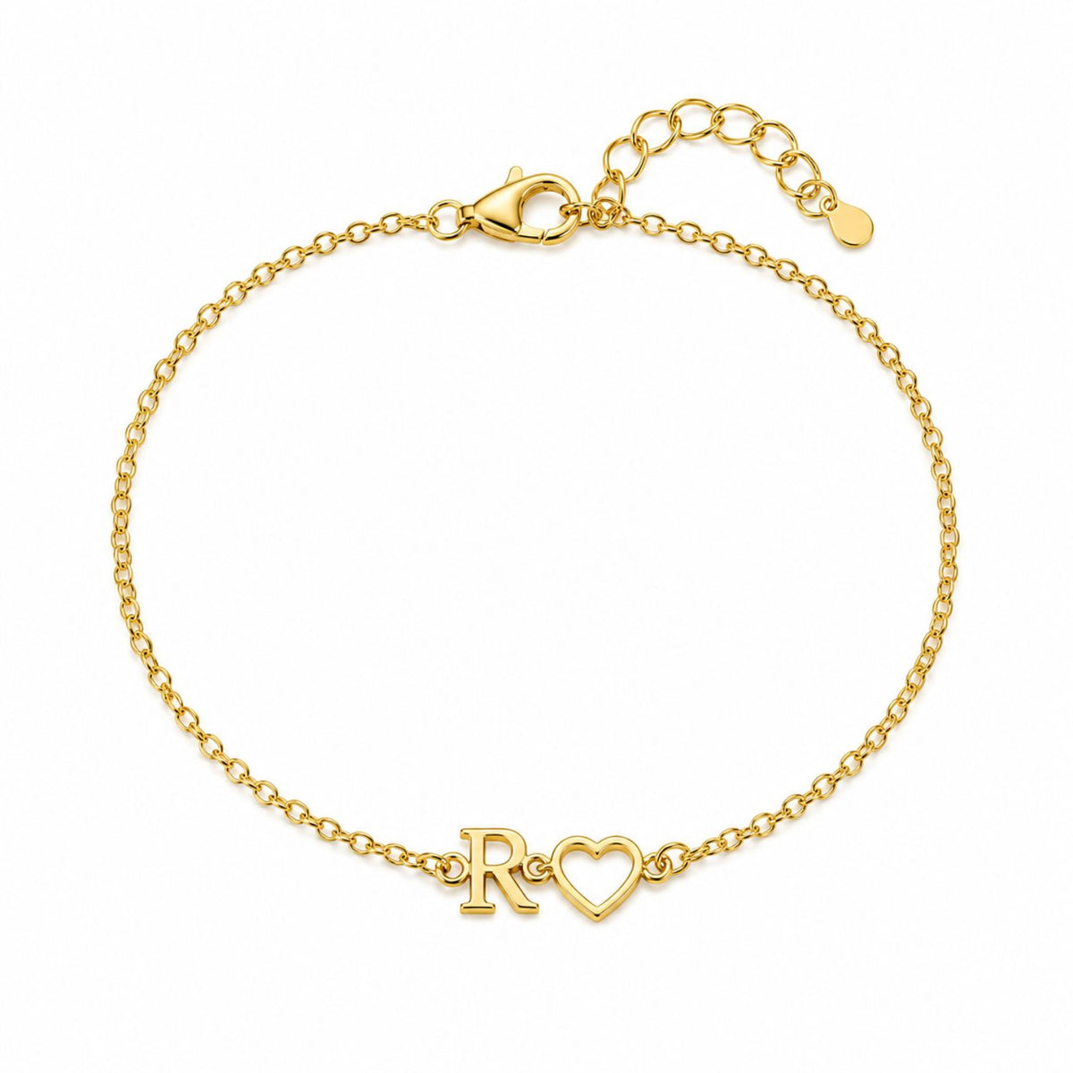 Initial Heart Outline Bracelet for Women - 925 Sterling Silver