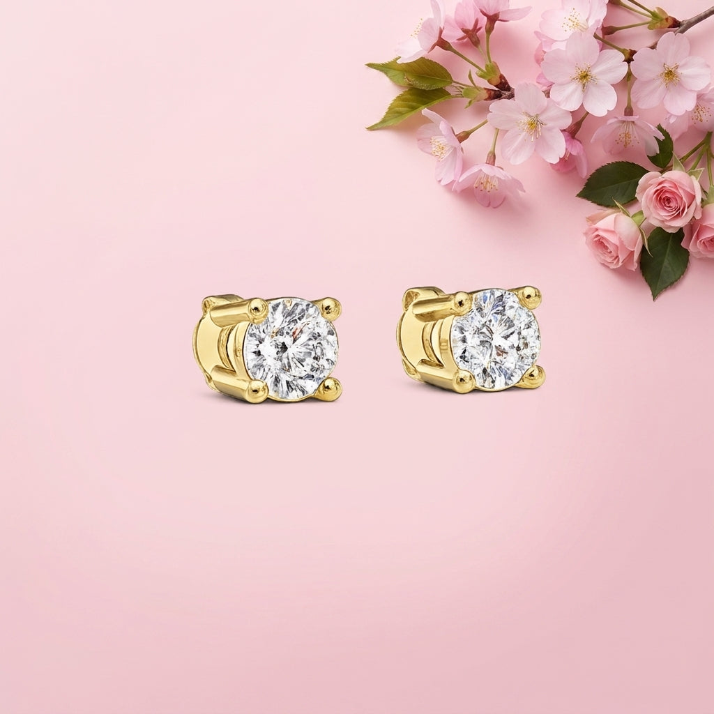 7mm Diamond Studs - 925 Sterling Silver Gold Plated