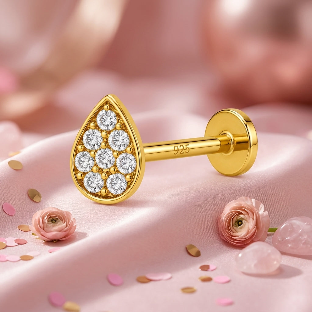 Teardrop Pave Nose Pin - full length shot