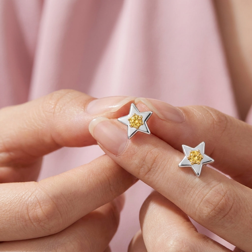 Star Citrine Yellow Cz Stud Earrings - 925 sterling silver earrings for women