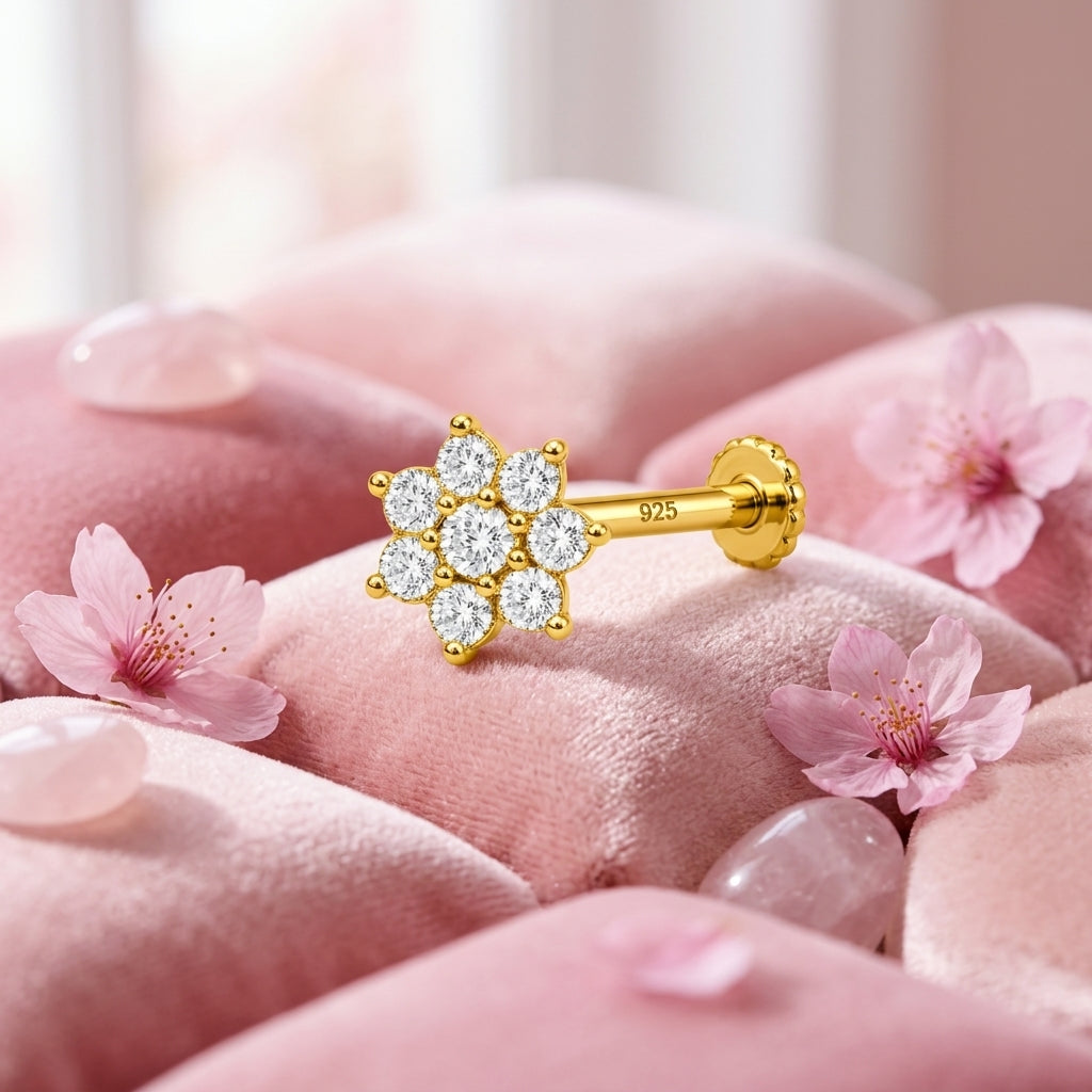 Full Bloom Cluster Nose Pin - back view with clasp