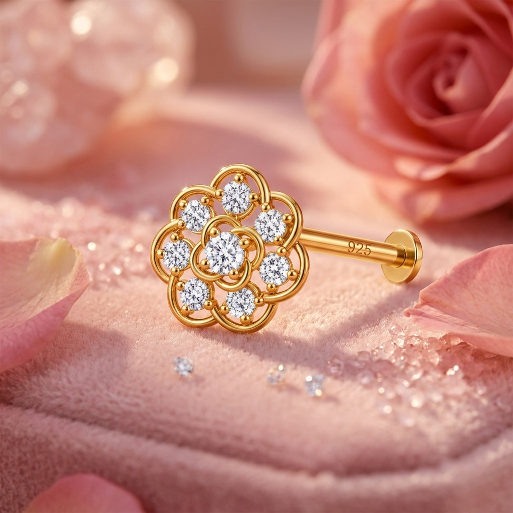 Filigree Rosette Nose Pin - back view with clasp