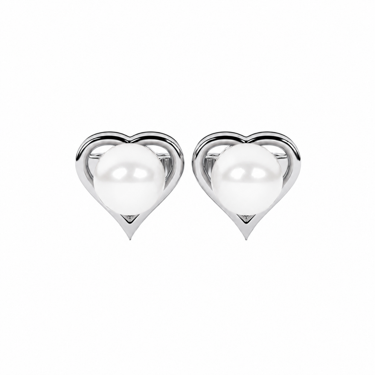 Open Heart Pearl Stud Earrings - 925 sterling silver earrings for women