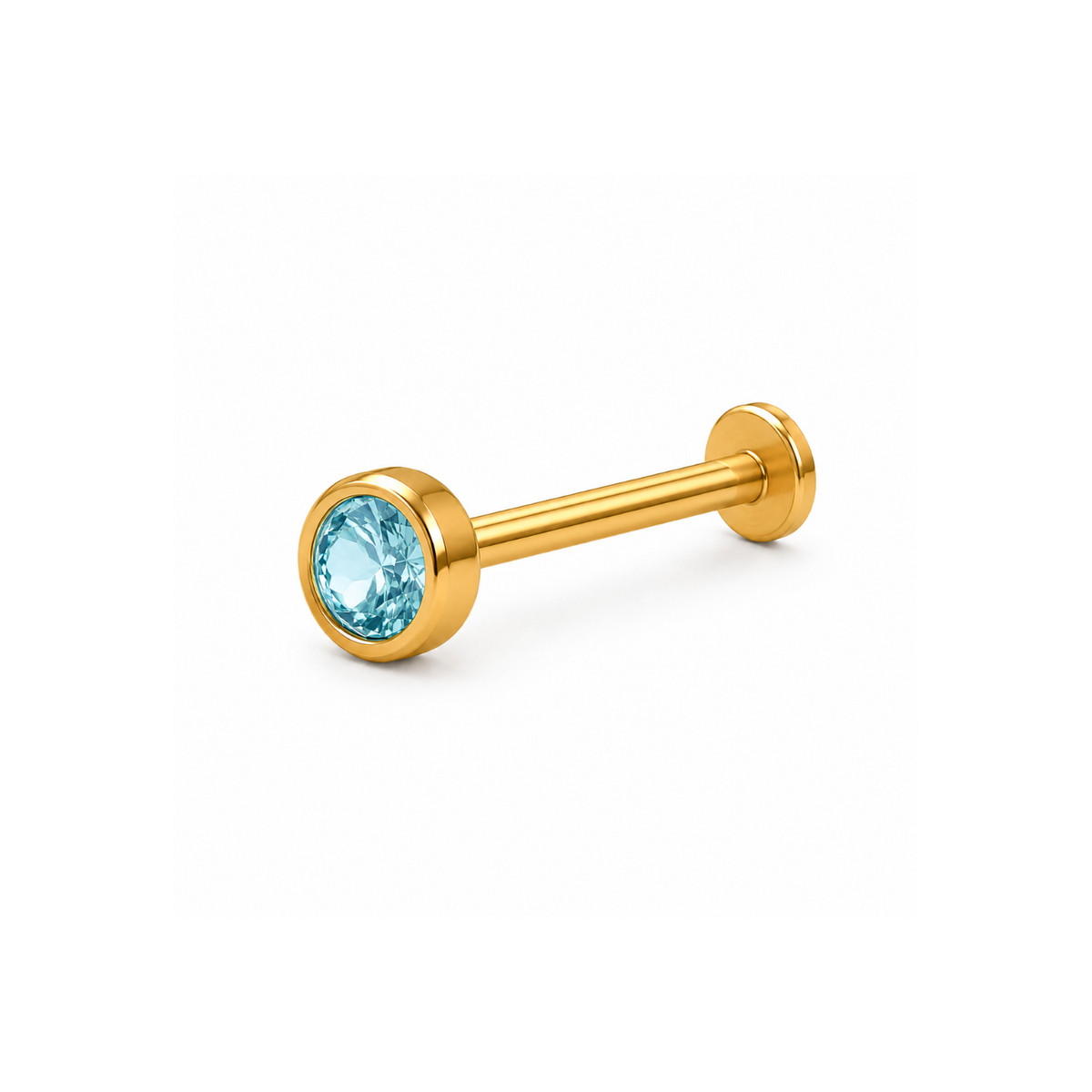Aqua Blue Topaz Round Bezel Nose Pin - 925 Sterling Silver