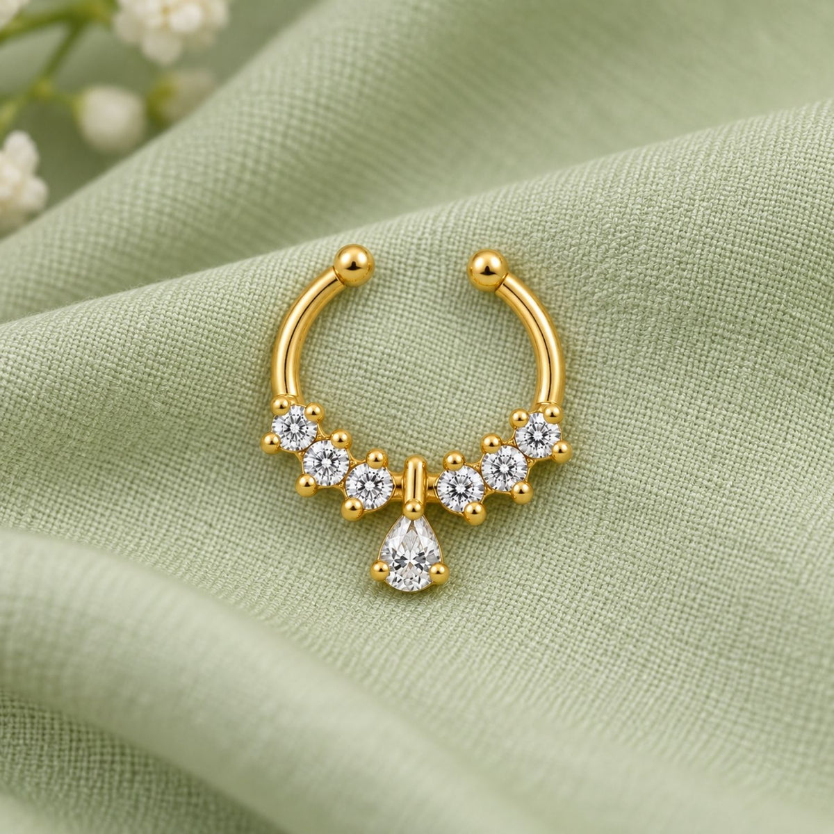 Teardrop Drop Faux Septum Nose Ring - 925 Sterling Silver