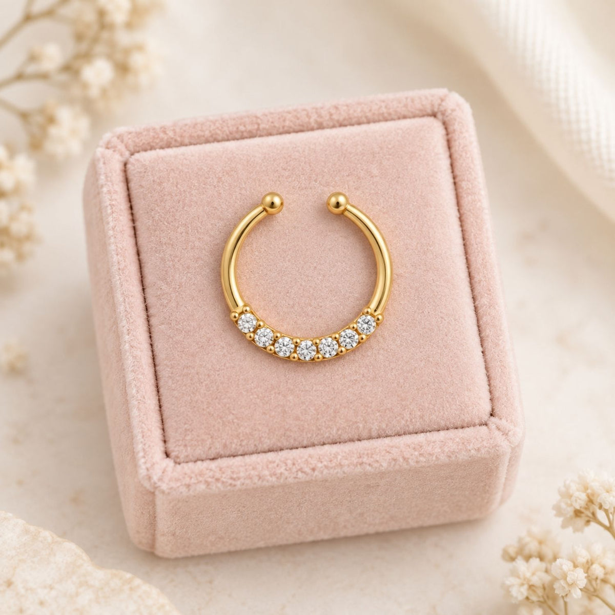 Round Faux Septum Nose Ring - 925 Sterling Silver