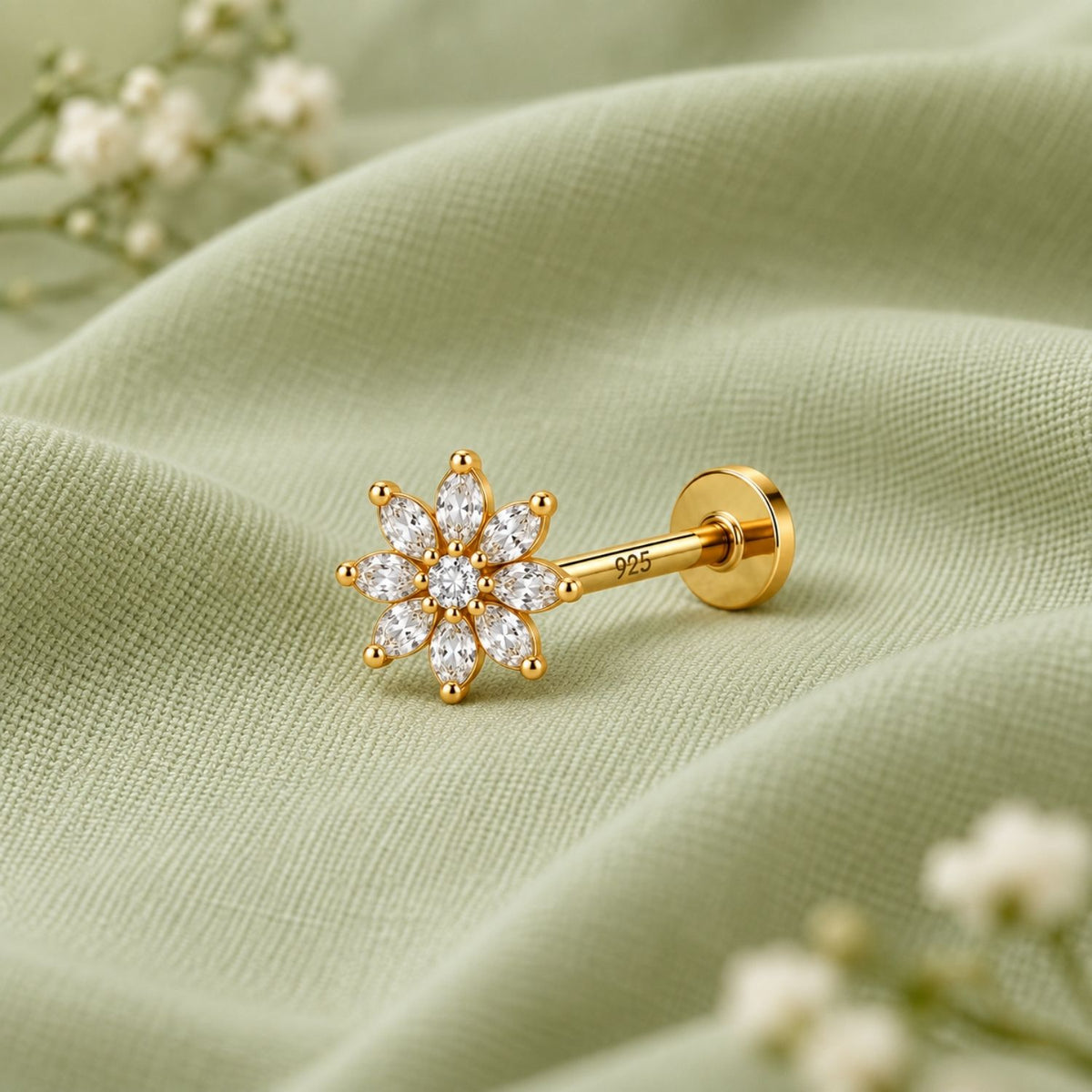 Flower Nose Pin - 925 Sterling Silver