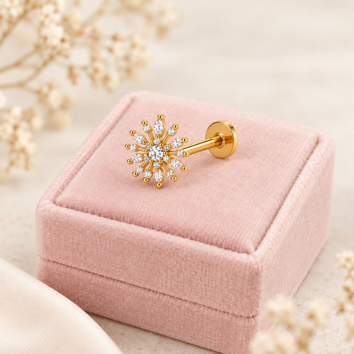 Marquise Flower Nose Pin - 925 Sterling Silver