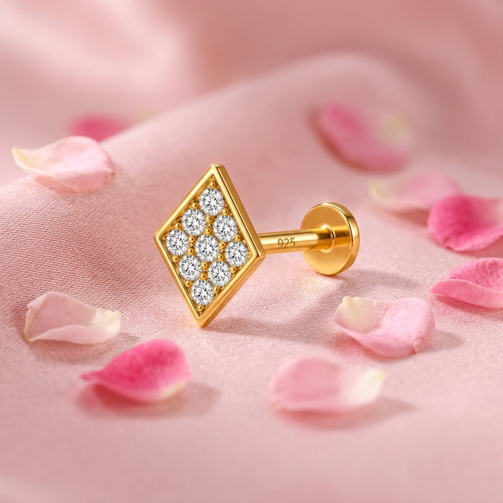 Diamond Shape Pave Nose Pin - 925 Sterling Silver