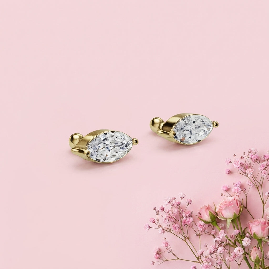 Marquise Studs - 925 Sterling Silver Gold Plated