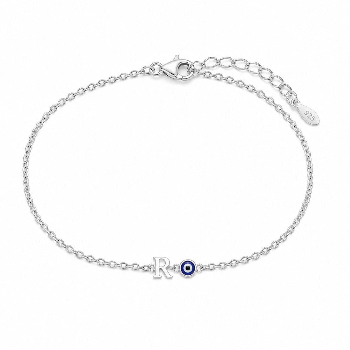 Initial Evil Eye Bracelet for Women - 925 Sterling Silver