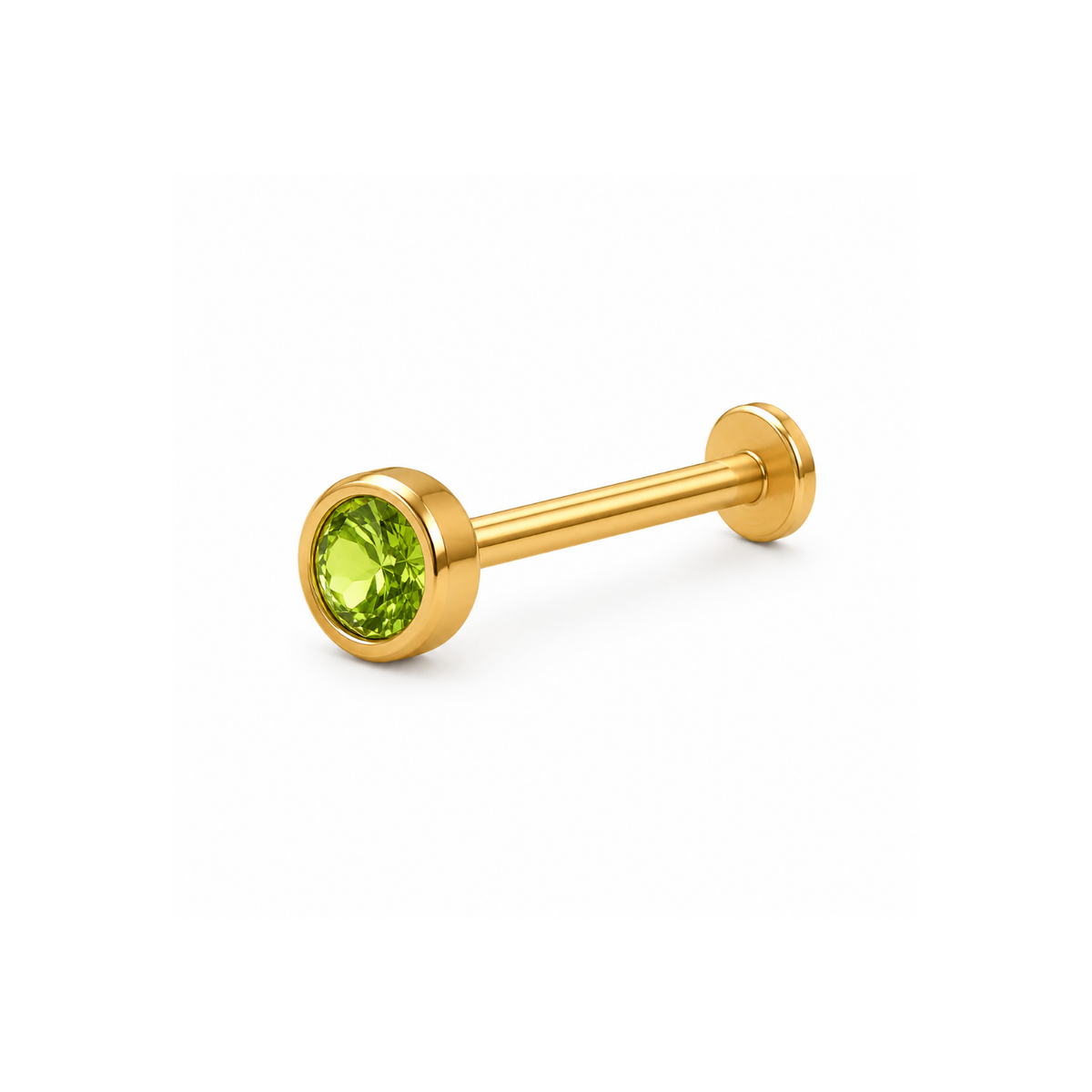 Peridot Round Bezel Nose Pin - 925 Sterling Silver