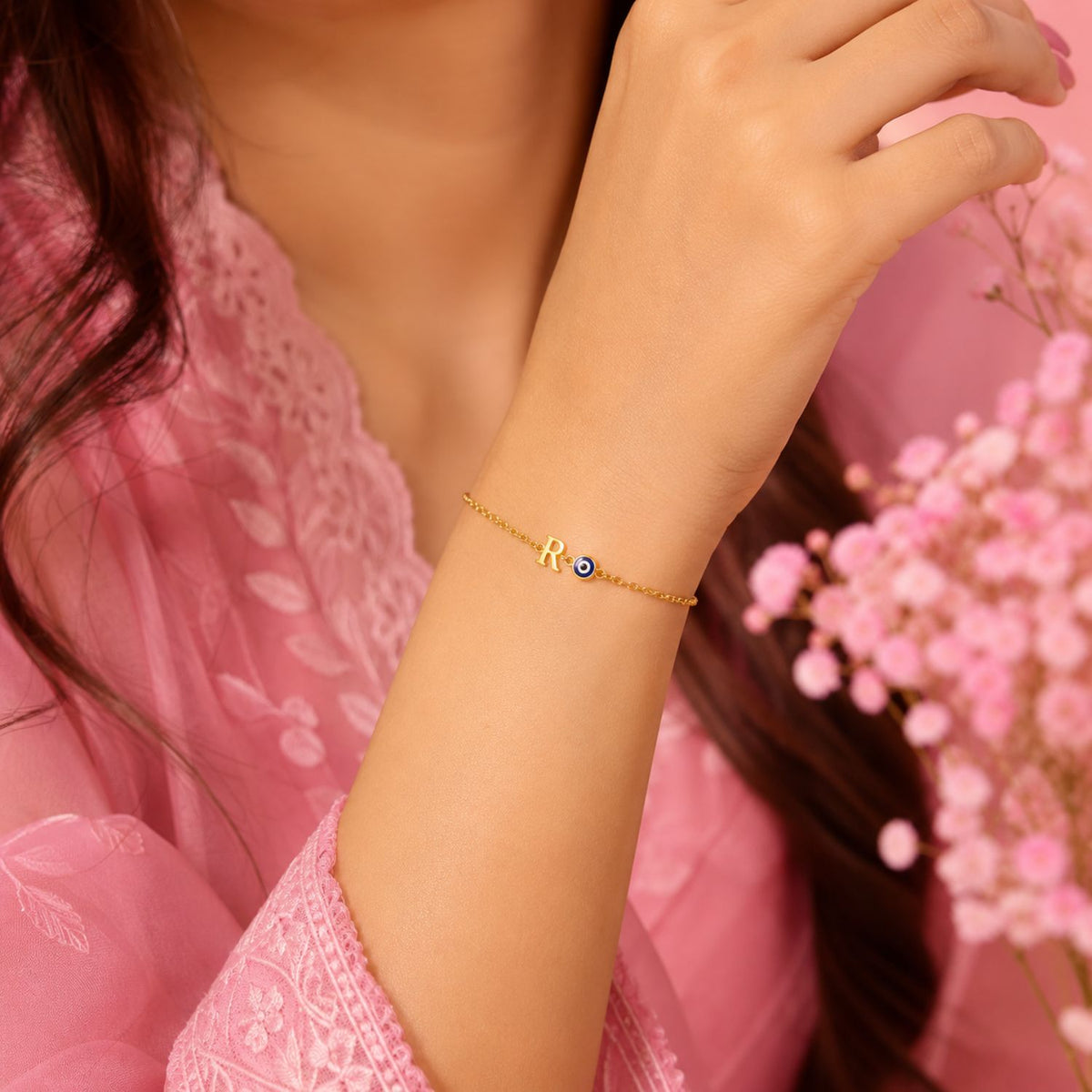 Initial Evil Eye Bracelet for Women - 925 Sterling Silver