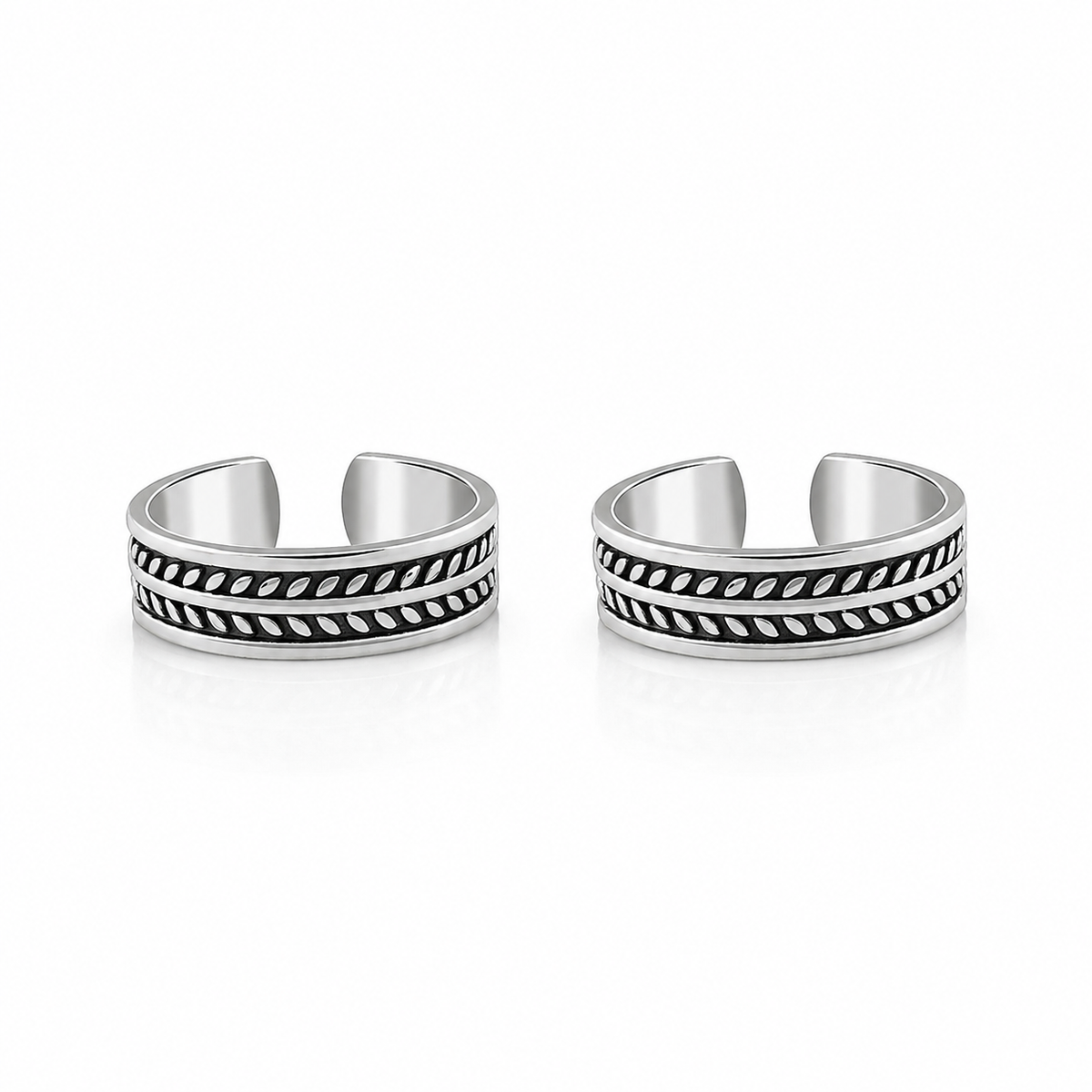 Oxidised Silver Double Rope Toe Rings in 925 sterling silver