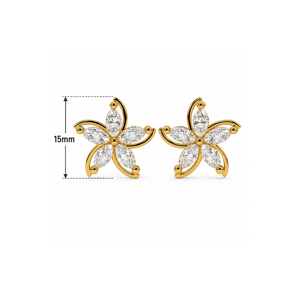 Marquise White Cz Flower Stud Earrings for Women - 925 Sterling Silver