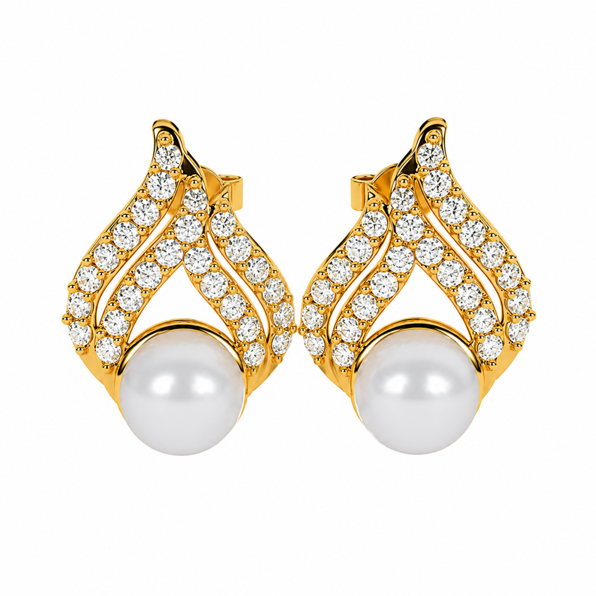 White Cz Flame Drop Pearl Stud Earrings - 925 sterling silver earrings for women
