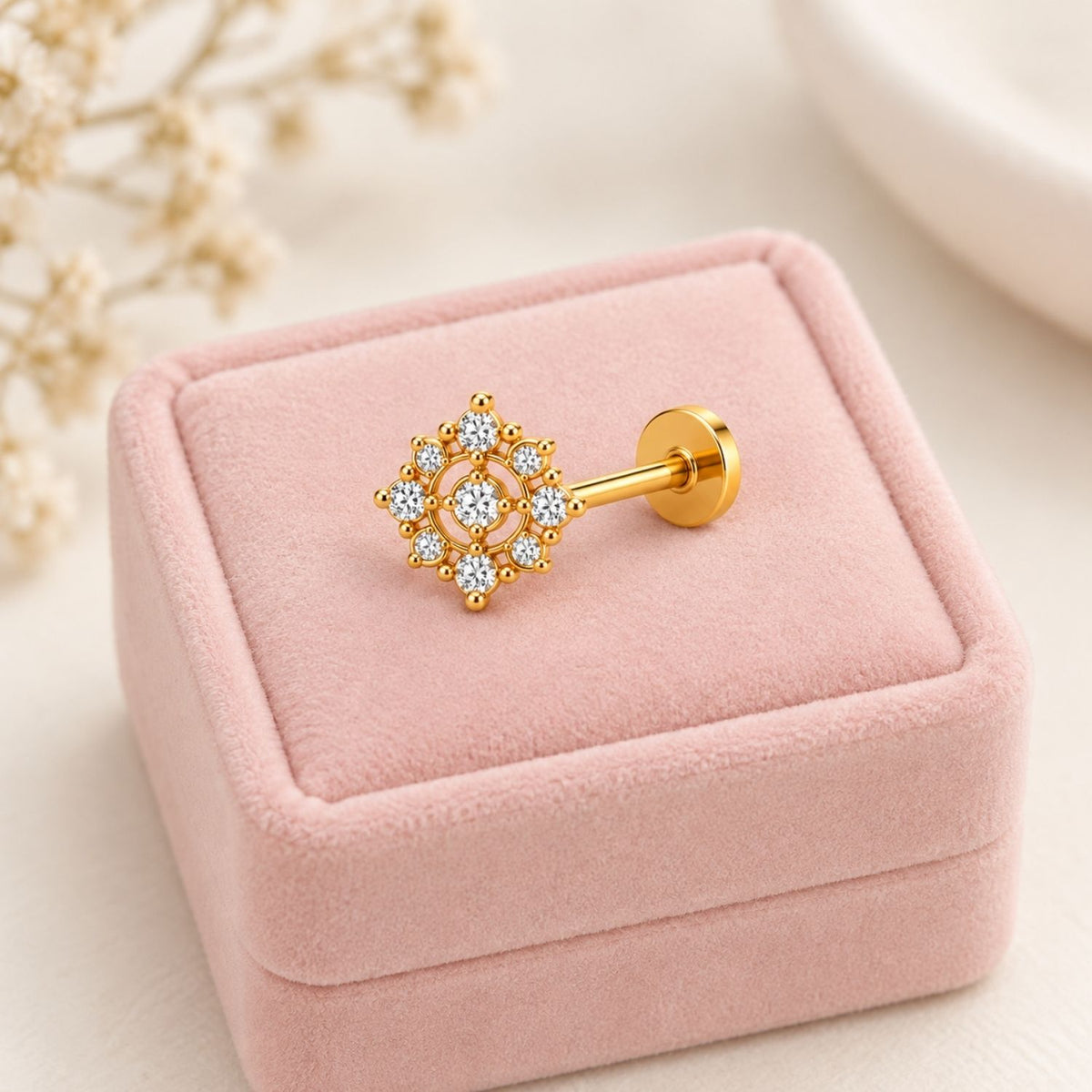 Concentric Flower Nose Pin - 925 Sterling Silver