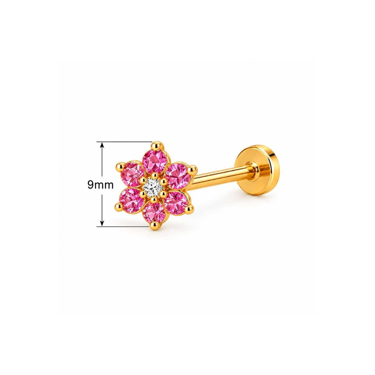 Pink Flower Nose Pin - 925 Sterling Silver