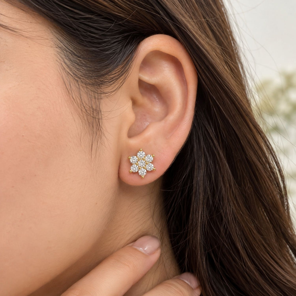 Seven Stone White Cz Floral Cluster Stud Earrings for Women - 925 Sterling Silver