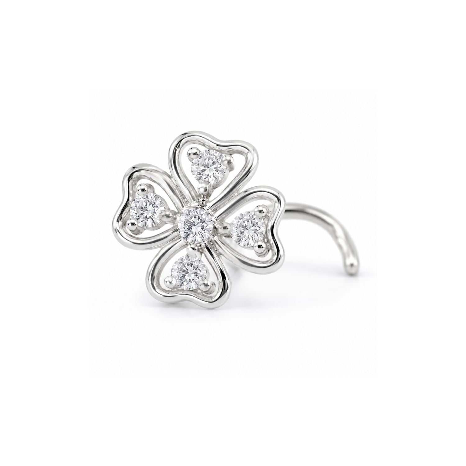 Four Petal Clover CZ Nose Pin 925 Sterling Silver