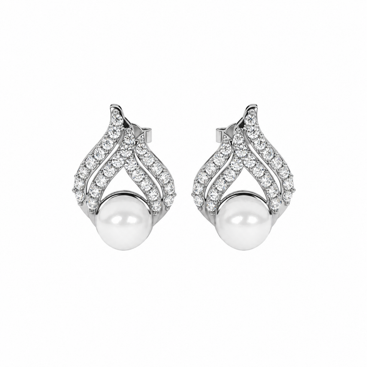 White Cz Flame Drop Pearl Stud Earrings - 925 sterling silver earrings for women