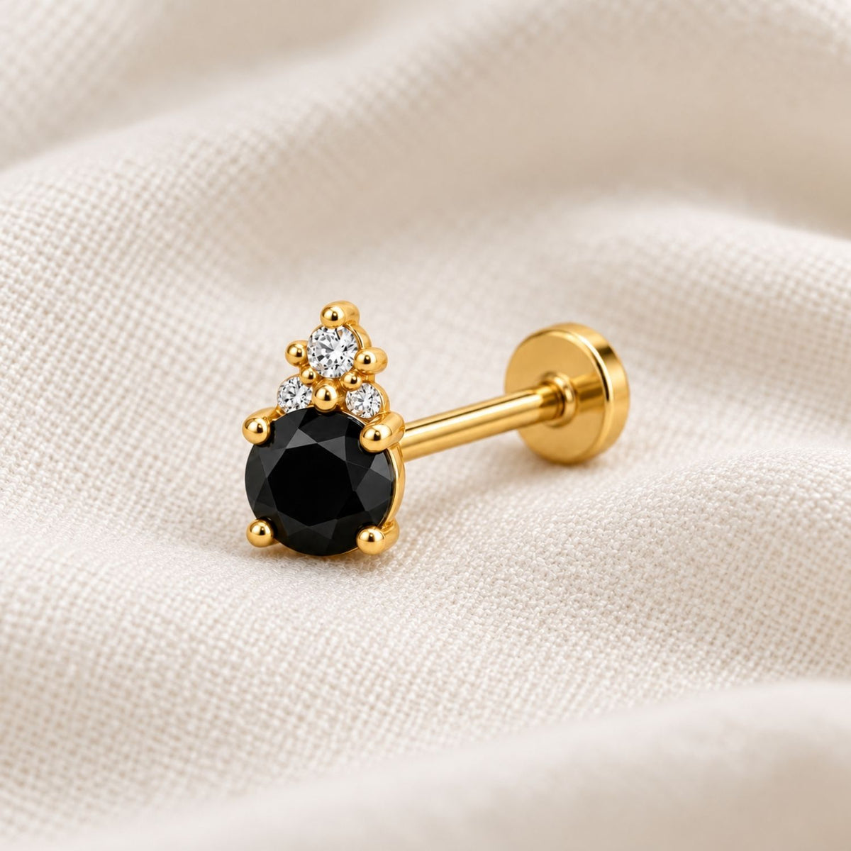 Black Solitaire Nose Pin - 925 Sterling Silver