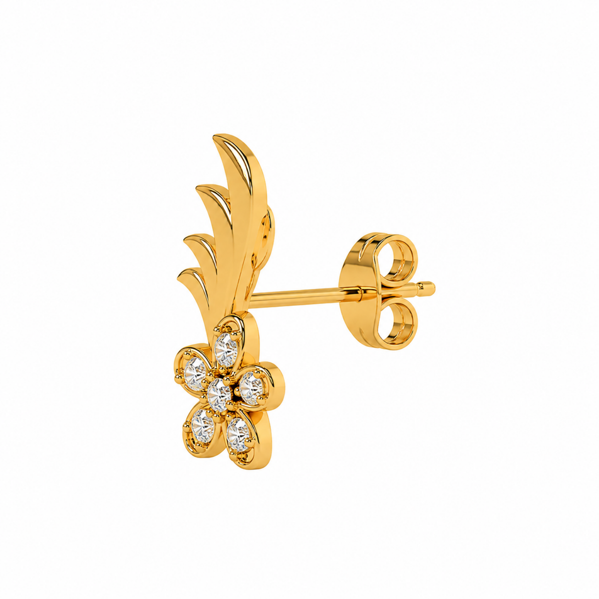 White Cz Flower Leaf Spray Stud Earrings - 925 sterling silver earrings for women