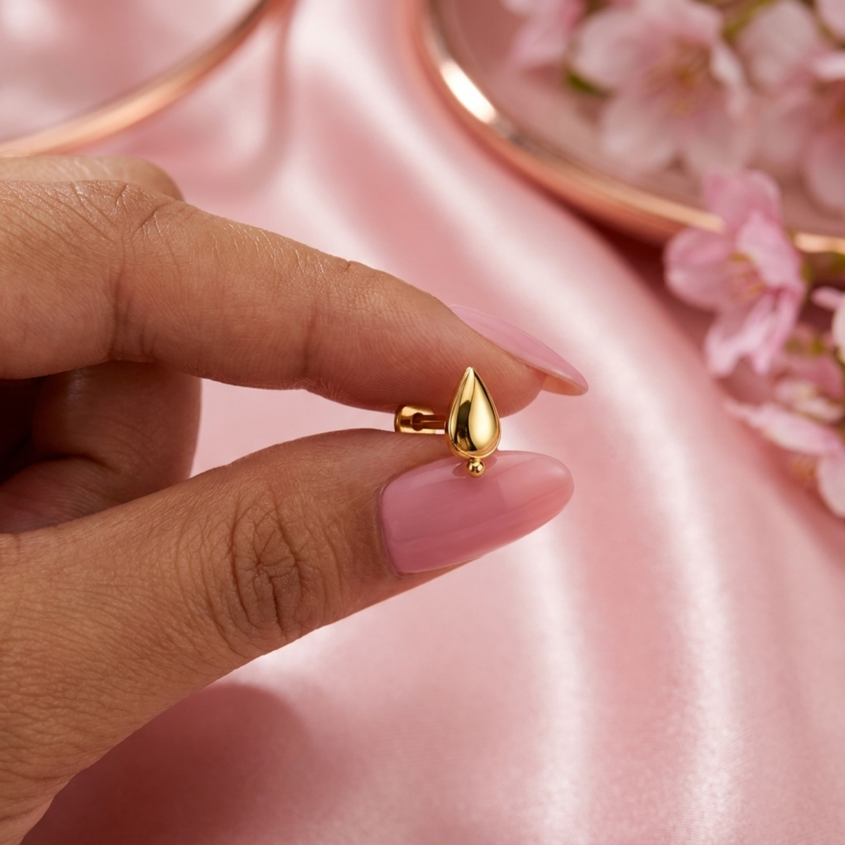 Minimalist Teardrop Nose Pin - back view with clasp