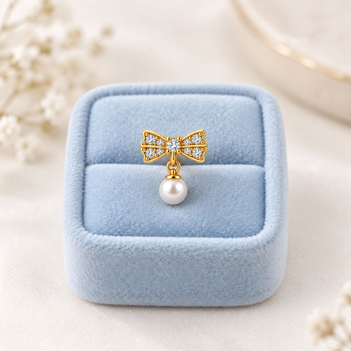 Bow Pearl Drop Nose Pin - 925 Sterling Silver