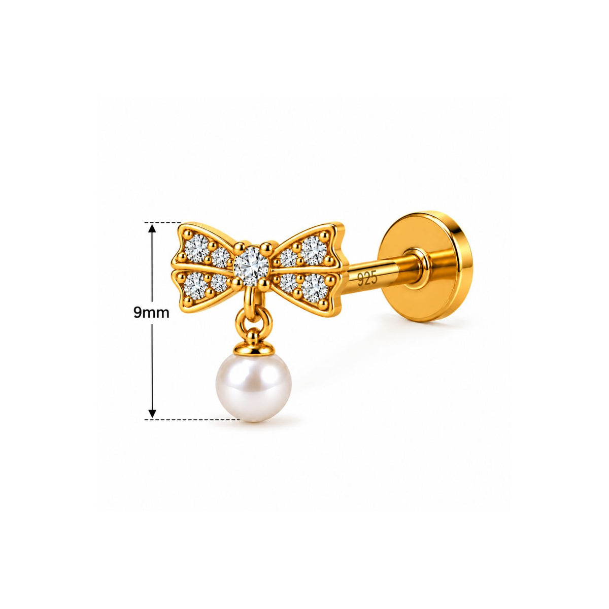 Bow Pearl Drop Nose Pin - 925 Sterling Silver