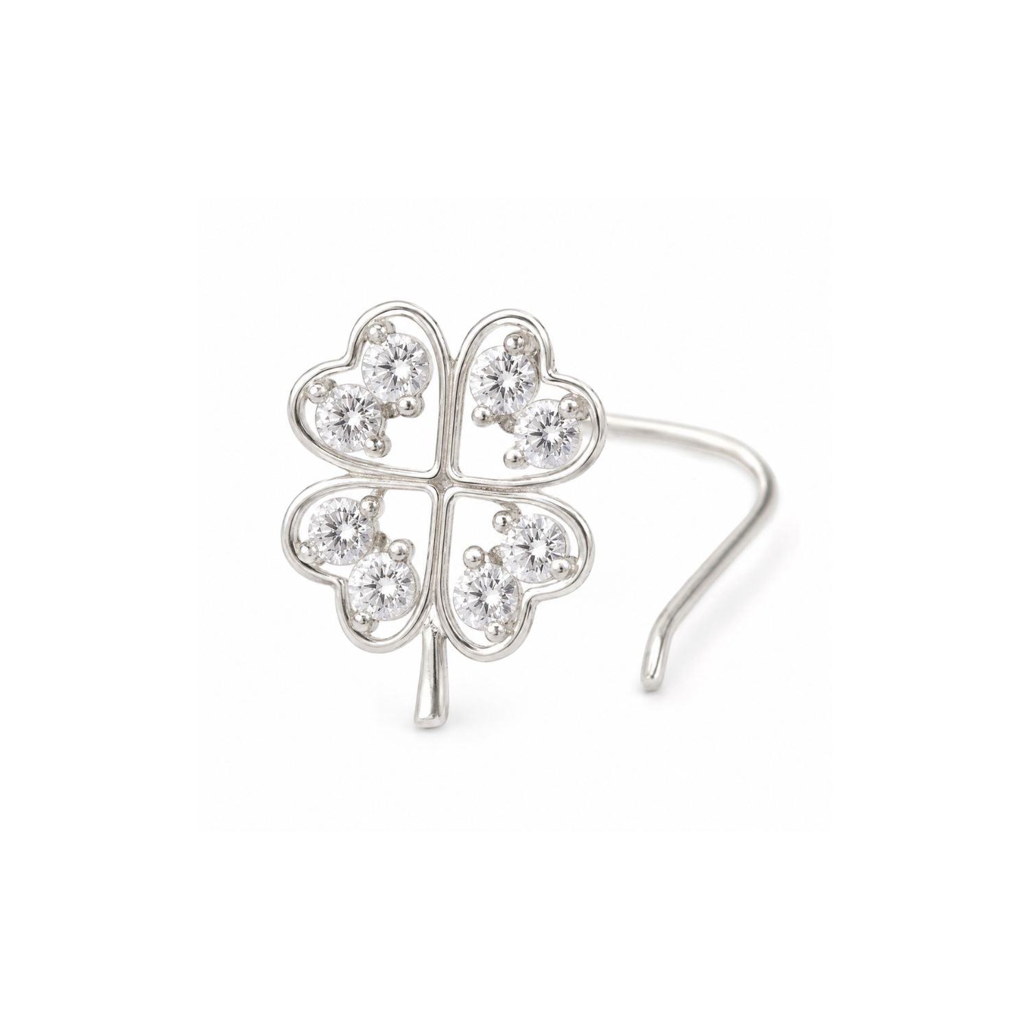 Four Leaf Clover CZ Nose Pin 925 Sterling Silver