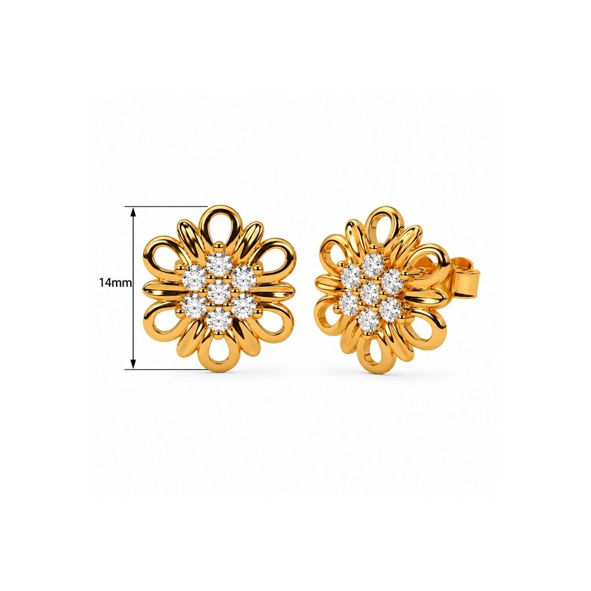 Openwork Petal White Cz Flower Stud Earrings for Women - 925 Sterling Silver